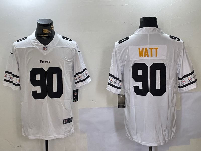 Men Pittsburgh Steelers #90 Watt White 2024 Nike Vapor Limited NFL Jersey style 3